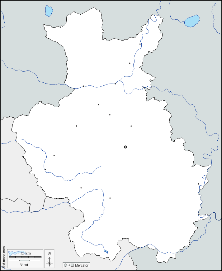 Distretto amministrativo di Detmold : d-maps.com: mappa gratuita, mappa muta gratuita, cartina muta gratuita : frontiere, idrografia, principali città