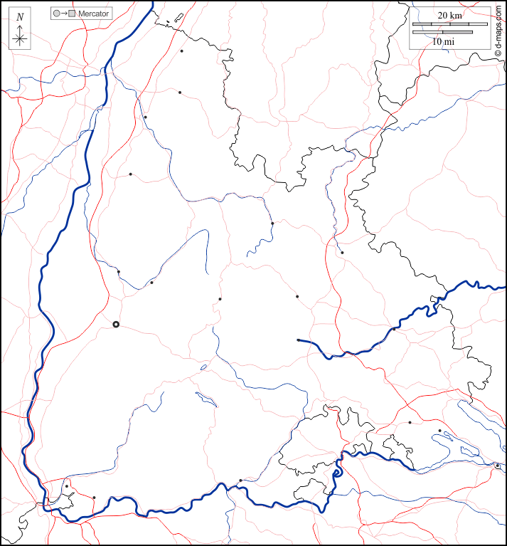 Distretto amministrativo di Friburgo : d-maps.com: mappa gratuita, mappa muta gratuita, cartina muta gratuita : frontiere, idrografia, principali città, strade, bianco
