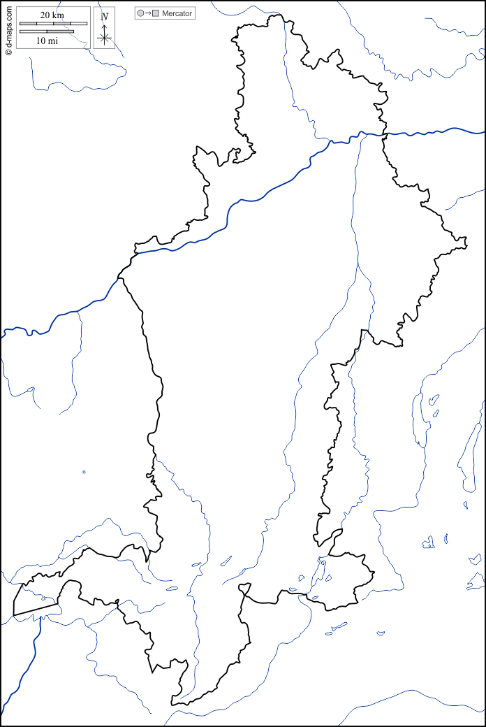 Distretto della Svevia : d-maps.com: mappa gratuita, mappa muta gratuita, cartina muta gratuita : litorali, limiti, idrografia, bianco