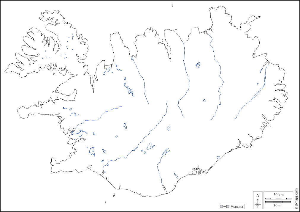 أيسلندا : خريطة مجانية, خريطة خاليه من الفراغ, خريطة الخطوط العريضة, خريطة القاعدة الحرة
 : حدود, هيدروغرافيا, أبيض