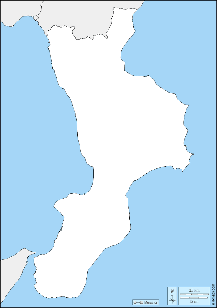 Calabria : d-maps.com: mappa gratuita, mappa muta gratuita, cartina muta gratuita : frontiere