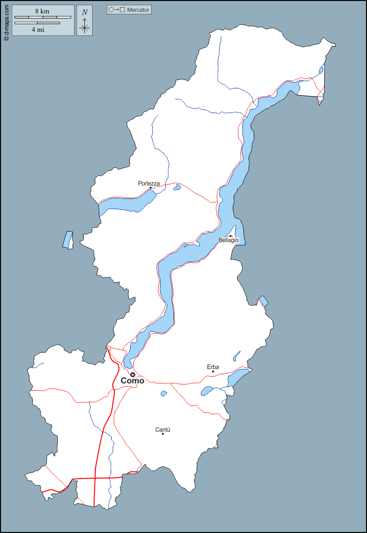 Como : d-maps.com: mappa gratuita, mappa muta gratuita, cartina muta gratuita : contorni, idrografia, principali città, strade, nomi