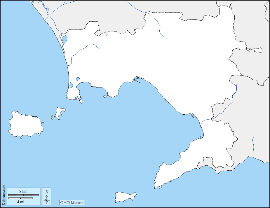 Napoli : d-maps.com: mappa gratuita, mappa muta gratuita, cartina muta gratuita : frontiere, idrografia