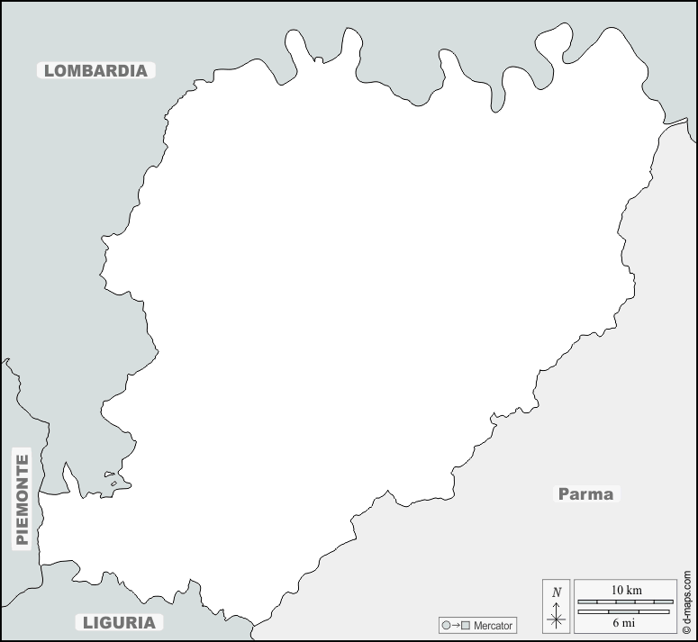 Piacenza : d-maps.com: mappa gratuita, mappa muta gratuita, cartina muta gratuita : frontiere, nomi