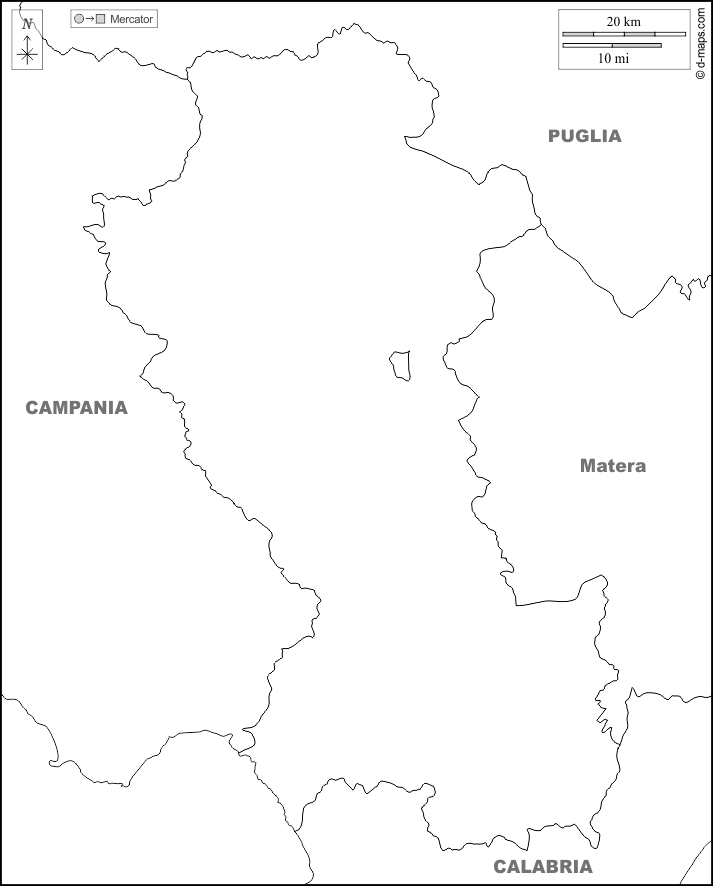 Potenza : d-maps.com: mappa gratuita, mappa muta gratuita, cartina muta gratuita : frontiere, nomi, bianco