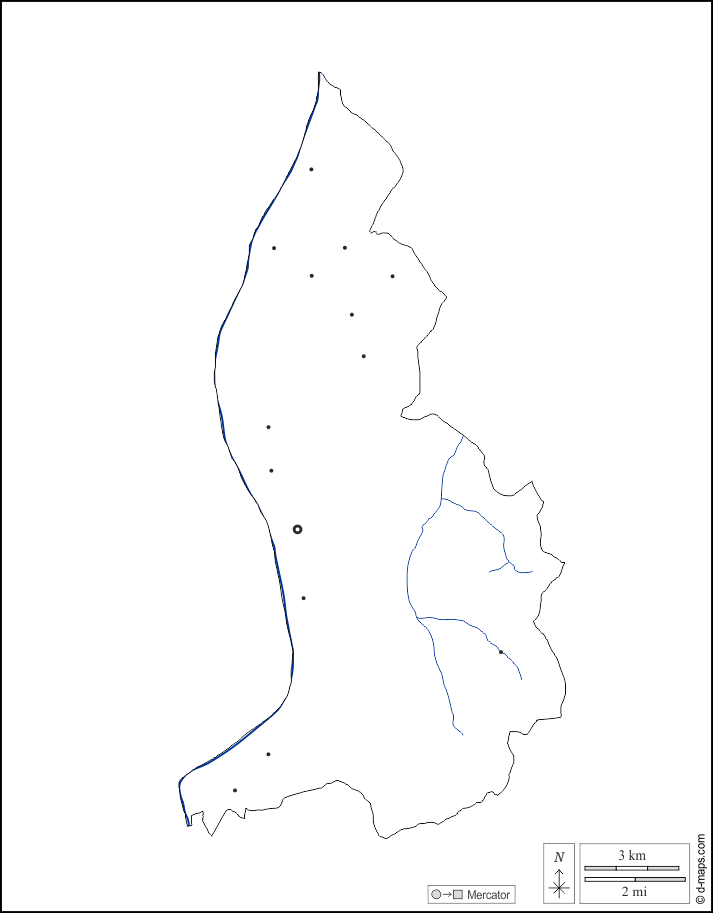 リヒテンシュタイン : d-maps.com: 無料地図, 無料の空の地図, 無料のアウトラインマップ, 無料のベースマップ
 : 輪郭, 川と湖, 主要都市, 白い