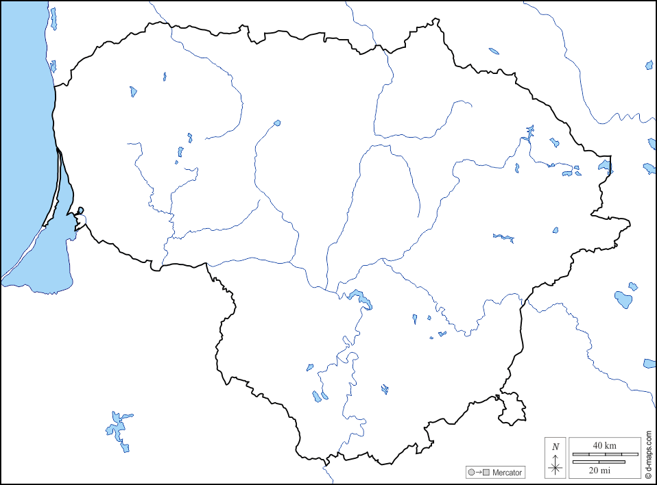ليتوانيا : خريطة مجانية, خريطة خاليه من الفراغ, خريطة الخطوط العريضة, خريطة القاعدة الحرة
 : سواحل, حدود, هيدروغرافيا