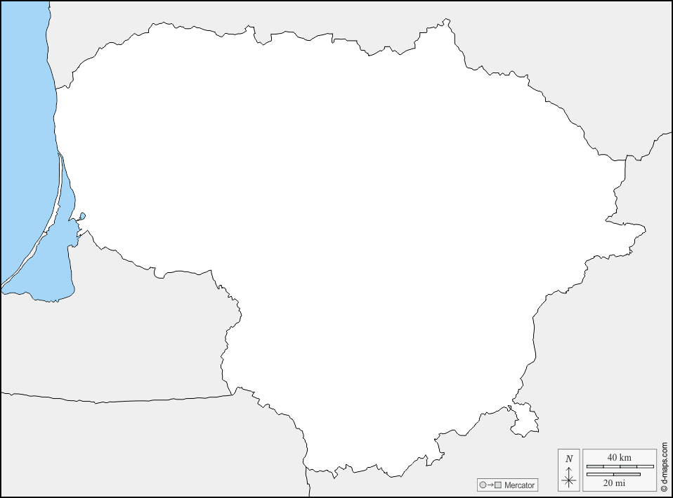 リトアニア : d-maps.com: 無料地図, 無料の空の地図, 無料のアウトラインマップ, 無料のベースマップ
 : 境界