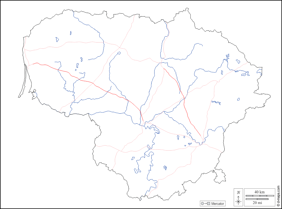 Литва : d-maps.com: Бесплатная карта, бесплатная карта, свободная карта, Бесплатная базовая карта
 : контур, гидрографии, дорог, Белый