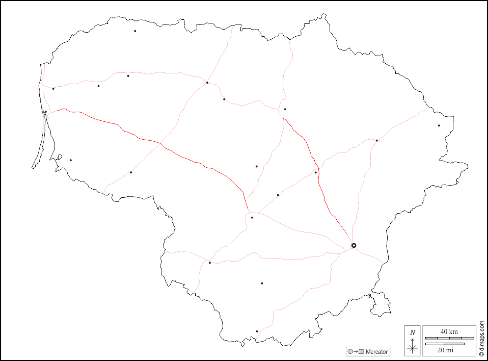 Litauen : d-maps.com: Kostenlose Karten, kostenlose stumme Karte, kostenlose unausgefüllt Landkarte, kostenlose hochauflösende Umrisskarte : Umrisse, Wichtige Städte, Straßen, weiß