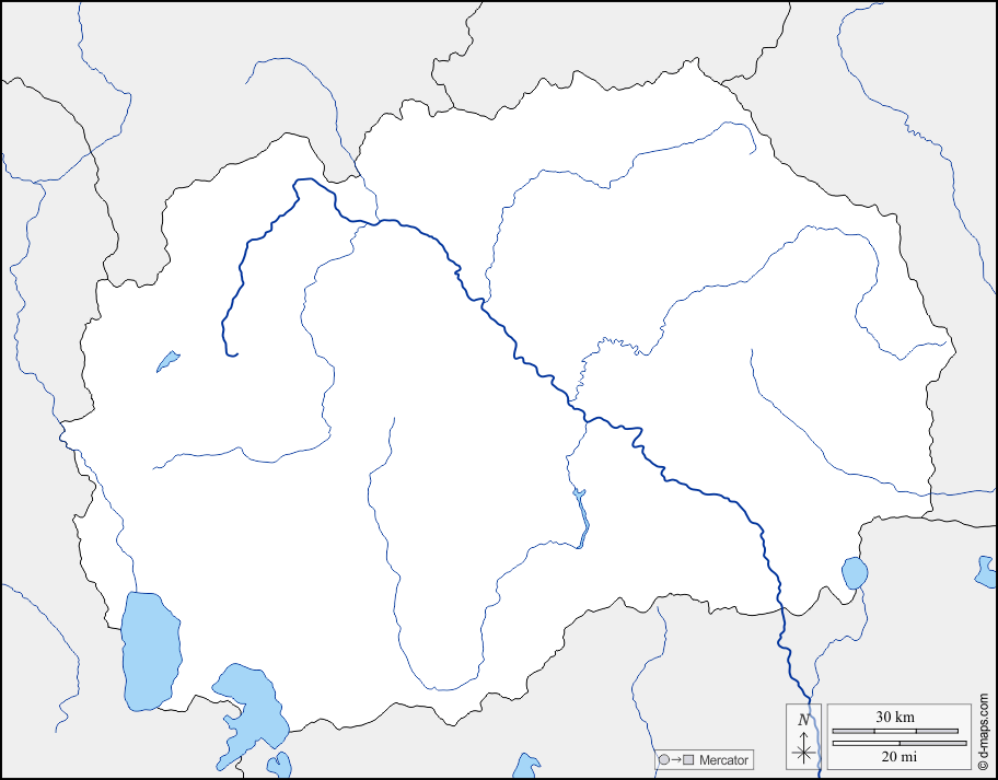Nordmazedonien : d-maps.com: Kostenlose Karten, kostenlose stumme Karte, kostenlose unausgefüllt Landkarte, kostenlose hochauflösende Umrisskarte : Grenzen, Hydrografie