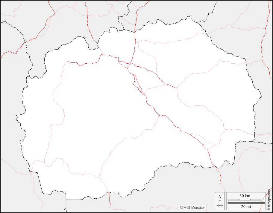 Nordmazedonien : d-maps.com: Kostenlose Karten, kostenlose stumme Karte, kostenlose unausgefüllt Landkarte, kostenlose hochauflösende Umrisskarte : Grenzen, Straßen