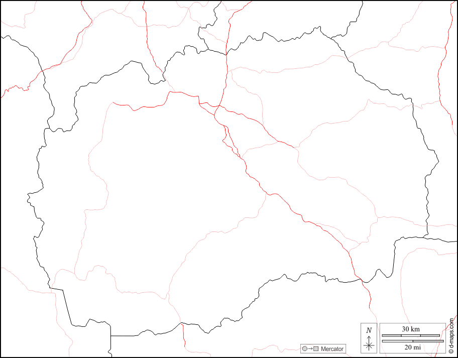 Nordmazedonien : d-maps.com: Kostenlose Karten, kostenlose stumme Karte, kostenlose unausgefüllt Landkarte, kostenlose hochauflösende Umrisskarte : Grenzen, Straßen, weiß
