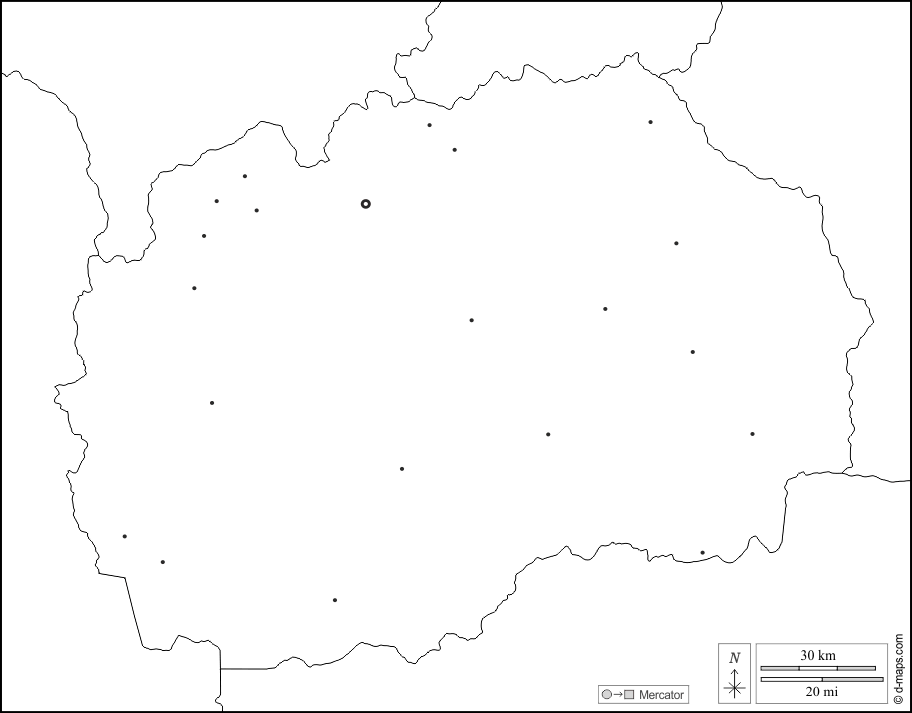 Nordmazedonien : d-maps.com: Kostenlose Karten, kostenlose stumme Karte, kostenlose unausgefüllt Landkarte, kostenlose hochauflösende Umrisskarte : Grenzen, Wichtige Städte, weiß