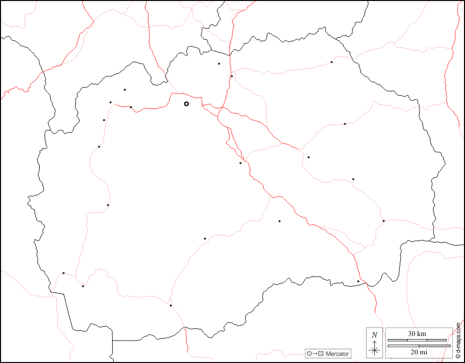 Macedonia del Nord : d-maps.com: mappa gratuita, mappa muta gratuita, cartina muta gratuita : frontiere, principali città, strade, bianco