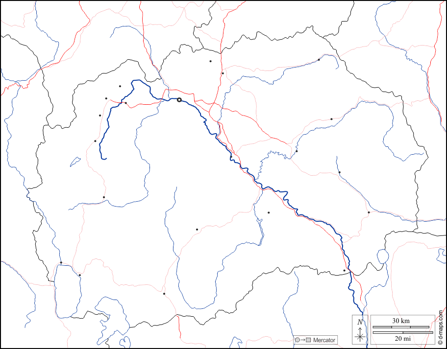 Macedonia del Norte : d-maps.com: mapa gratuito, mapa mudo gratuito, mapa en blanco gratuito, plantilla de mapa : fronteras, hidrografía, principales ciudades, carreteras, blanco