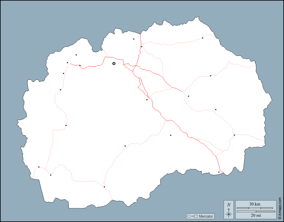 Nordmazedonien : d-maps.com: Kostenlose Karten, kostenlose stumme Karte, kostenlose unausgefüllt Landkarte, kostenlose hochauflösende Umrisskarte : Umrisse, Wichtige Städte, Straßen
