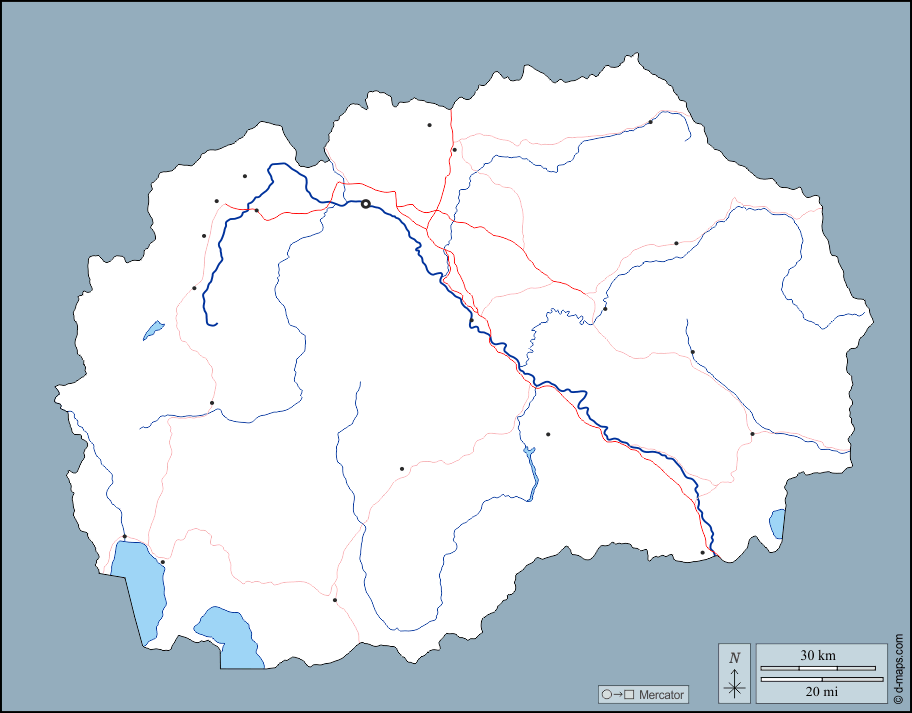 Nordmazedonien : d-maps.com: Kostenlose Karten, kostenlose stumme Karte, kostenlose unausgefüllt Landkarte, kostenlose hochauflösende Umrisskarte : Umrisse, Hydrografie, Wichtige Städte, Straßen