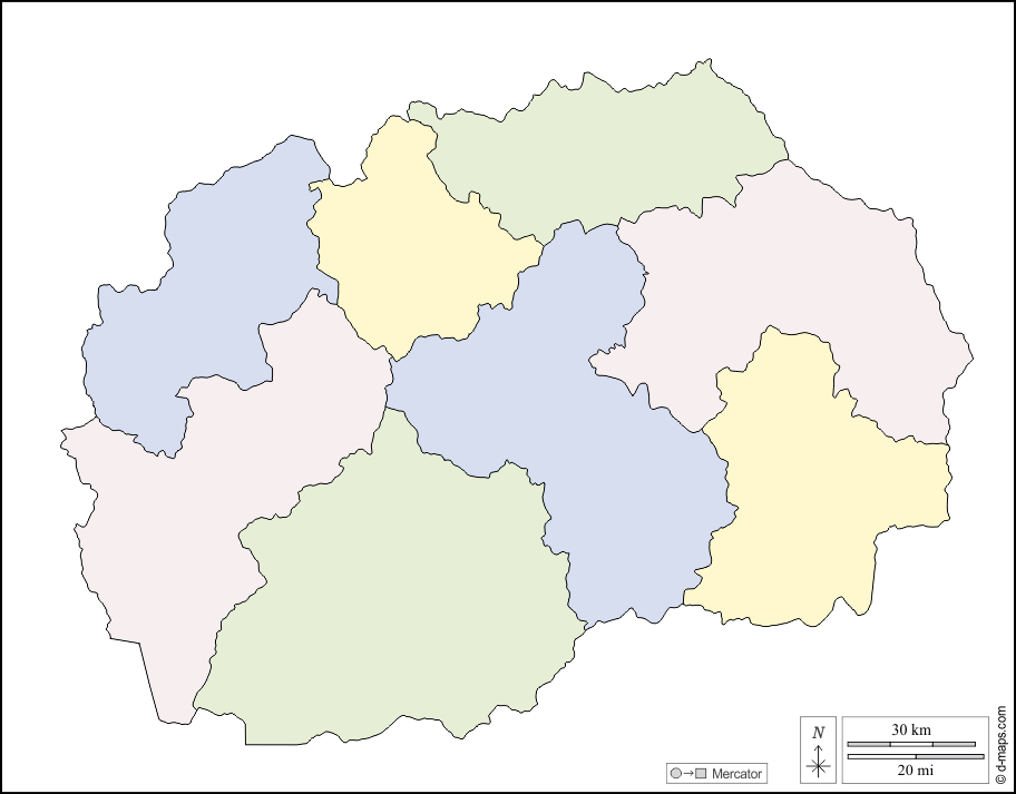Macedonia del Norte : d-maps.com: mapa gratuito, mapa mudo gratuito, mapa en blanco gratuito, plantilla de mapa : contornos, regiones, color, blanco