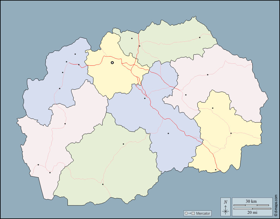Nordmazedonien : d-maps.com: Kostenlose Karten, kostenlose stumme Karte, kostenlose unausgefüllt Landkarte, kostenlose hochauflösende Umrisskarte : Umrisse, Regionen, Wichtige Städte, Straßen, Farbe