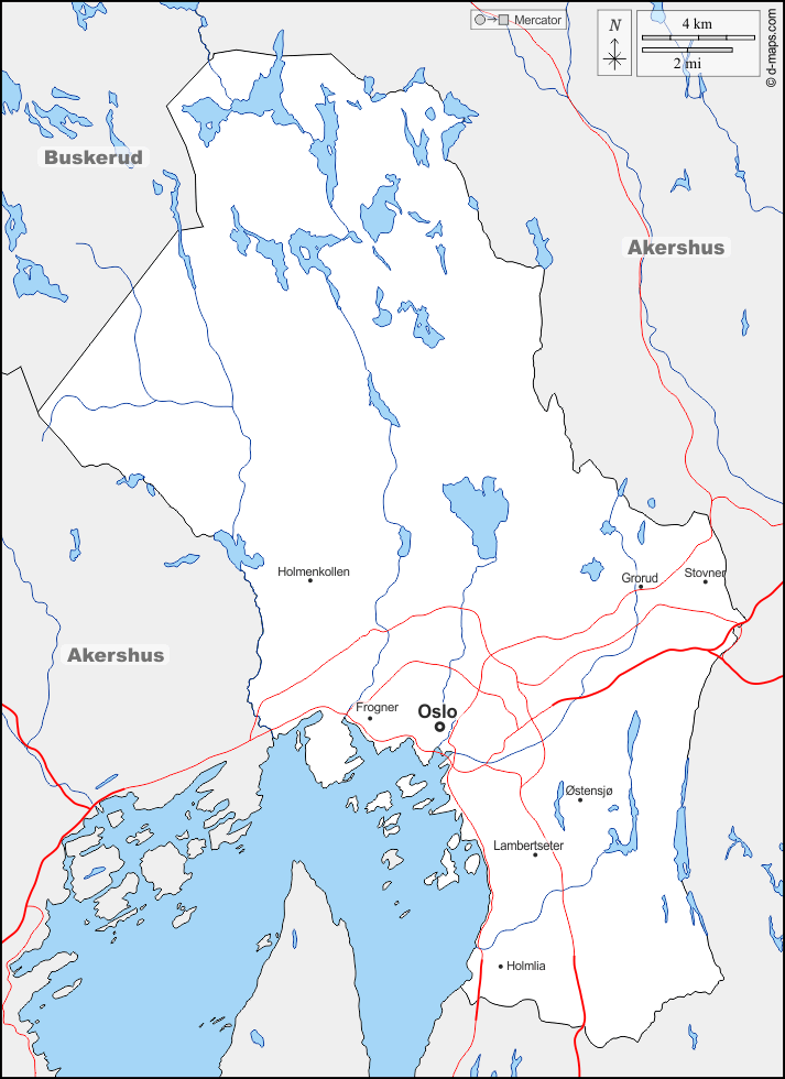 オスロ 無料地図 無料の空の地図 無料のアウトラインマップ 無料のベースマップ 境界 川と湖 近隣 道路 名前