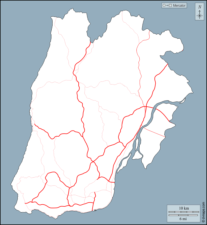 Lissabon : d-maps.com: Kostenlose Karten, kostenlose stumme Karte, kostenlose unausgefüllt Landkarte, kostenlose hochauflösende Umrisskarte : Umrisse, Straßen