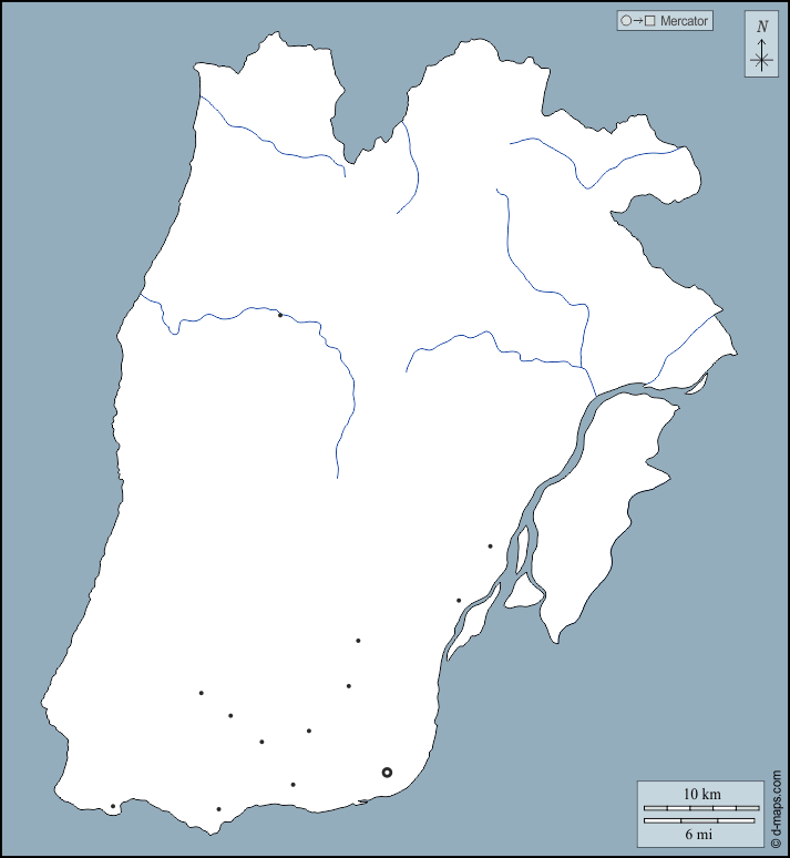 Лиссабон : d-maps.com: Бесплатная карта, бесплатная карта, свободная карта, Бесплатная базовая карта
 : контур, гидрографии, Главные города