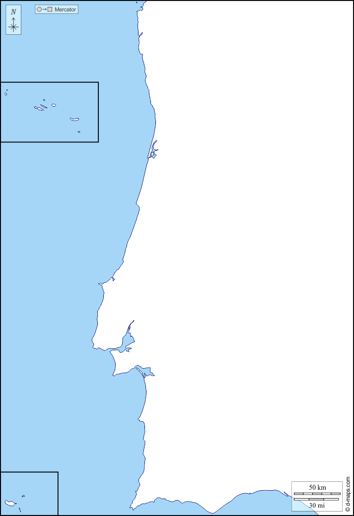 Portugal : d-maps.com: Kostenlose Karten, kostenlose stumme Karte, kostenlose unausgefüllt Landkarte, kostenlose hochauflösende Umrisskarte : Küsten