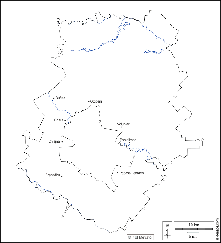 Ilfov : d-maps.com: mappa gratuita, mappa muta gratuita, cartina muta gratuita : contorni, idrografia, principali città, nomi, bianco