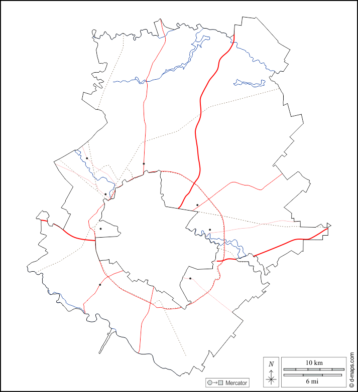 Ilfov : d-maps.com: mappa gratuita, mappa muta gratuita, cartina muta gratuita : contorni, idrografia, principali città, strade, bianco