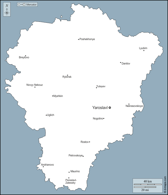 Jaroslavl : d-maps.com: mappa gratuita, mappa muta gratuita, cartina muta gratuita : contorni, principali città, nomi