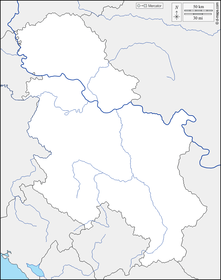 صربيا : خريطة مجانية, خريطة خاليه من الفراغ, خريطة الخطوط العريضة, خريطة القاعدة الحرة
 : حدود, هيدروغرافيا
