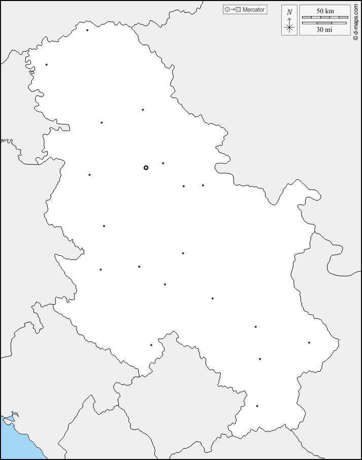 Sérvia : d-maps.com: mapa livre, mapa em branco livre, mapa livre do esboço, mapa básico livre
 : fronteiras, principais cidades