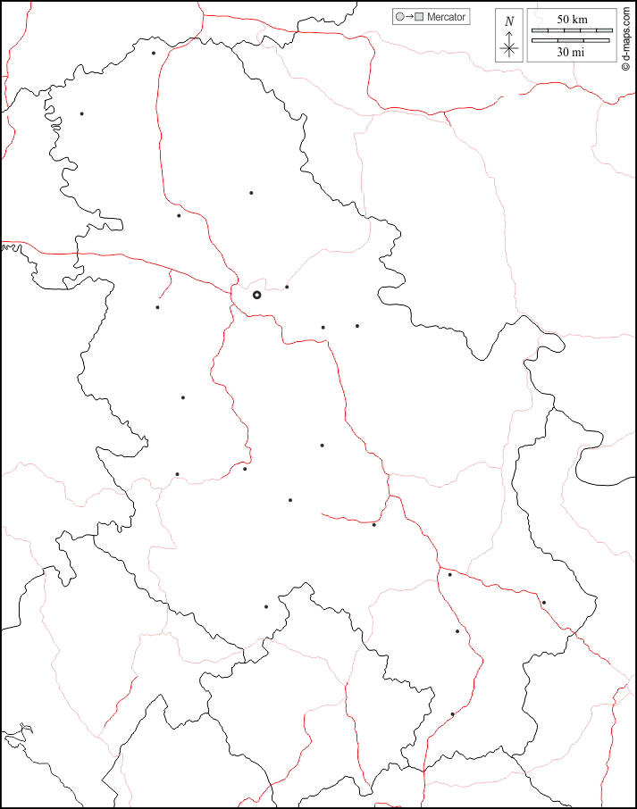 Сербия : d-maps.com: Бесплатная карта, бесплатная карта, свободная карта, Бесплатная базовая карта
 : границы, Главные города, дорог, Белый