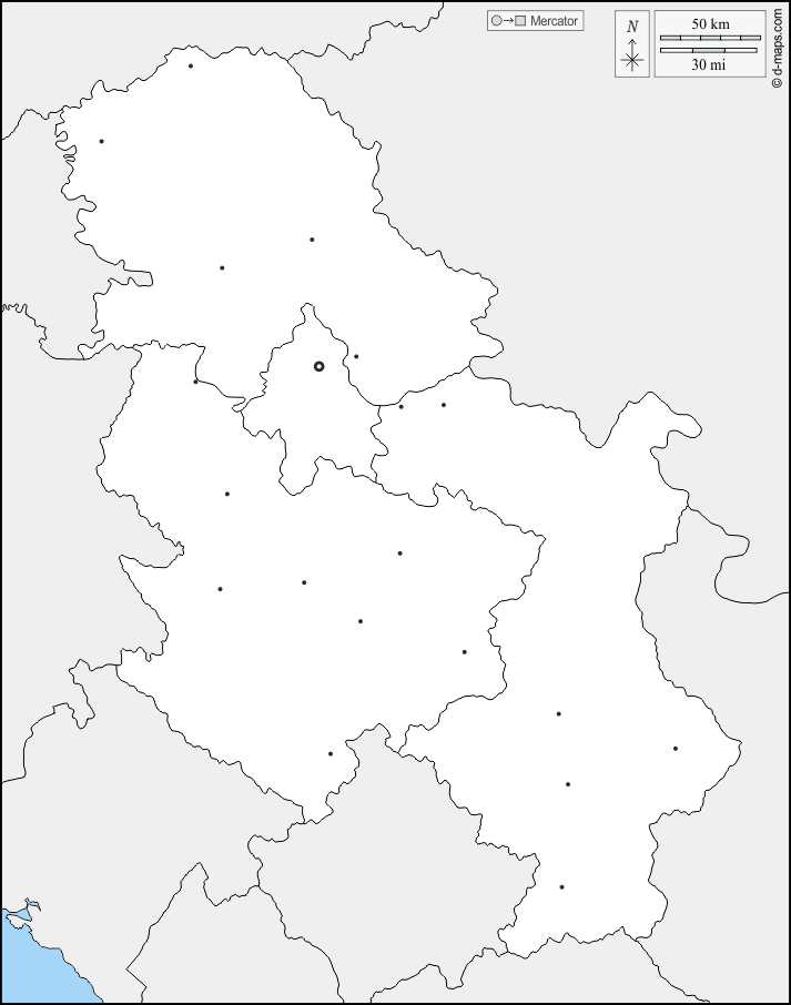 Serbia : d-maps.com: free map, free blank map, free outline map, free base map : boundaries, regions, main cities
