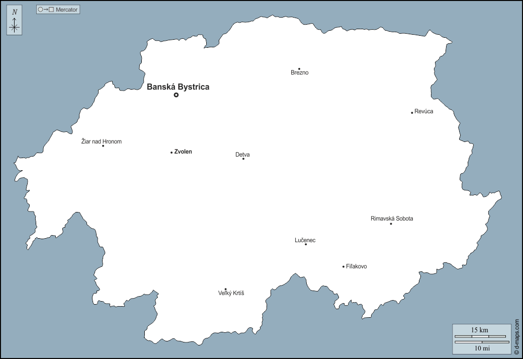 Banská Bystrica : d-maps.com: mapa livre, mapa em branco livre, mapa livre do esboço, mapa básico livre
 : contornos, principais cidades, nomes