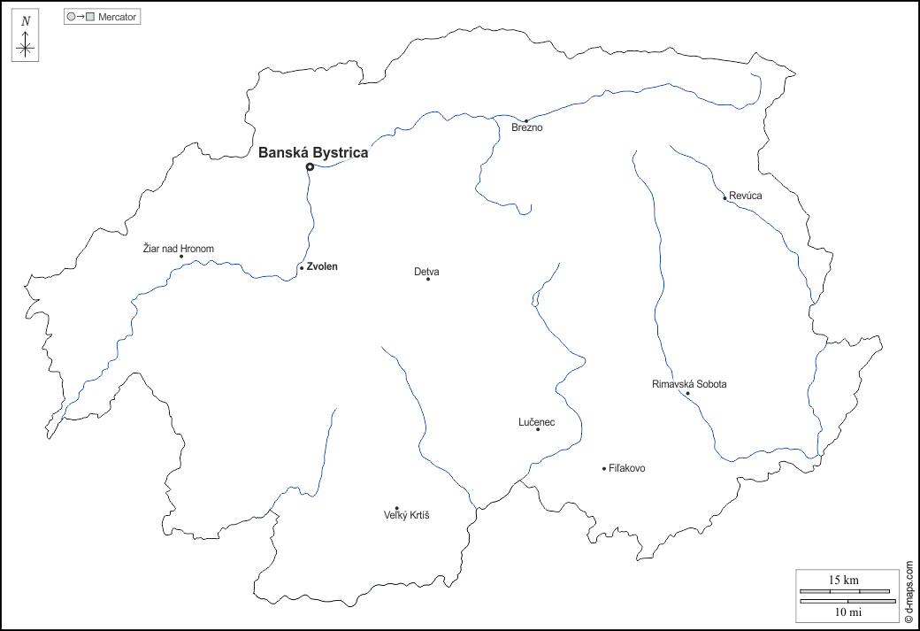 Banská Bystrica : d-maps.com: Kostenlose Karten, kostenlose stumme Karte, kostenlose unausgefüllt Landkarte, kostenlose hochauflösende Umrisskarte : Umrisse, Hydrografie, Wichtige Städte, Namen, weiß