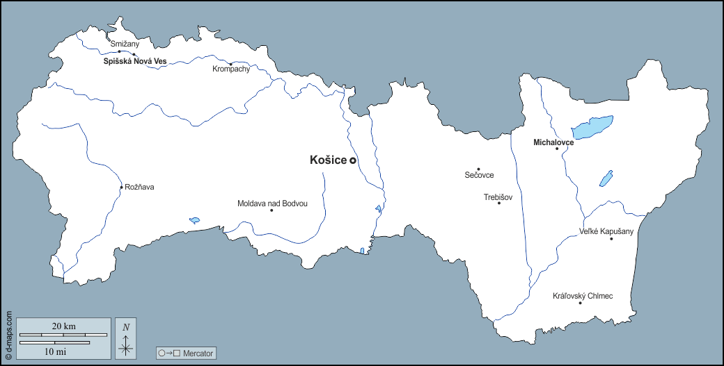 Košice : d-maps.com: Kostenlose Karten, kostenlose stumme Karte, kostenlose unausgefüllt Landkarte, kostenlose hochauflösende Umrisskarte : Umrisse, Hydrografie, Wichtige Städte, Namen