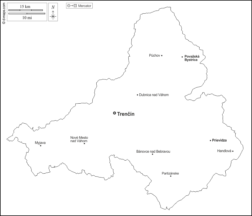 إقليم ترنتشين : خريطة مجانية, خريطة خاليه من الفراغ, خريطة الخطوط العريضة, خريطة القاعدة الحرة
 : الخطوط العريضة, المدن الرئيسية, أسماء, أبيض