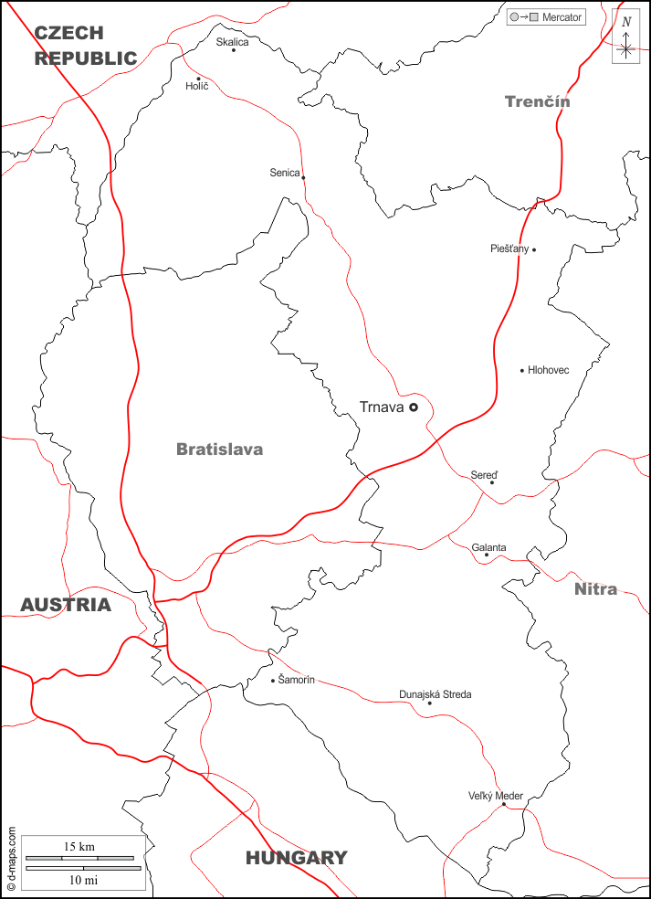 トルナヴァ県 : d-maps.com: 無料地図, 無料の空の地図, 無料のアウトラインマップ, 無料のベースマップ
 : 境界, 主要都市, 道路, 名前, 白い
