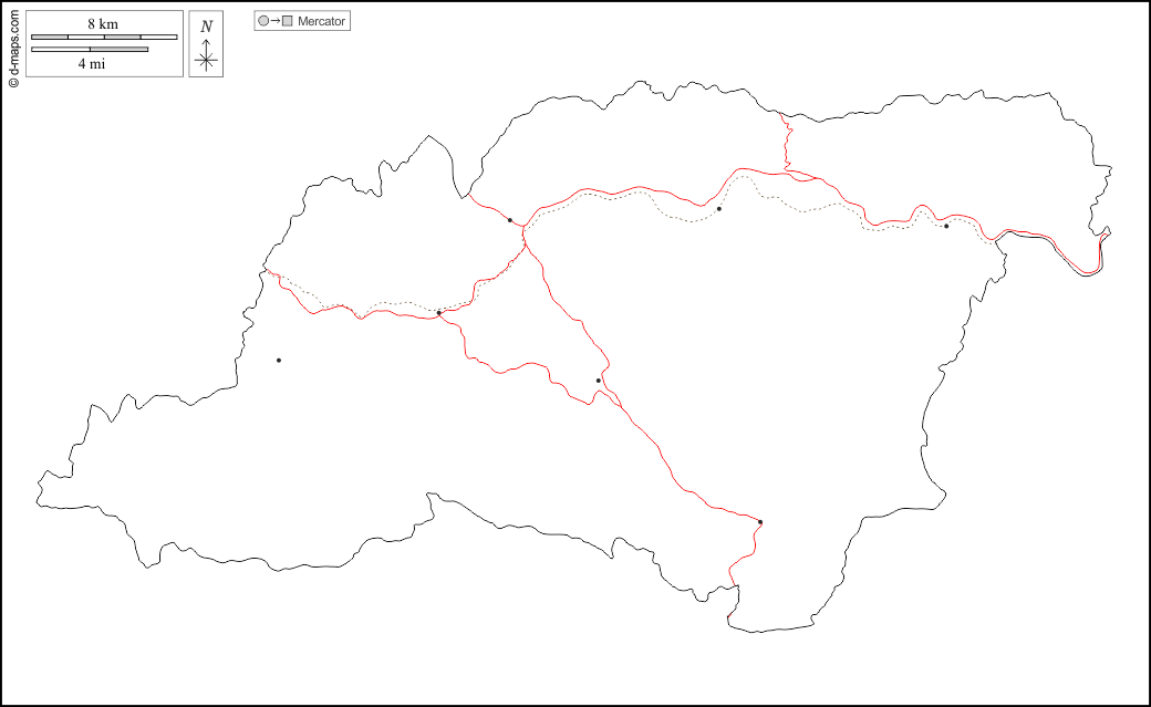 Koroska : d-maps.com: Kostenlose Karten, kostenlose stumme Karte, kostenlose unausgefüllt Landkarte, kostenlose hochauflösende Umrisskarte : Umrisse, Wichtige Städte, Straßen, weiß