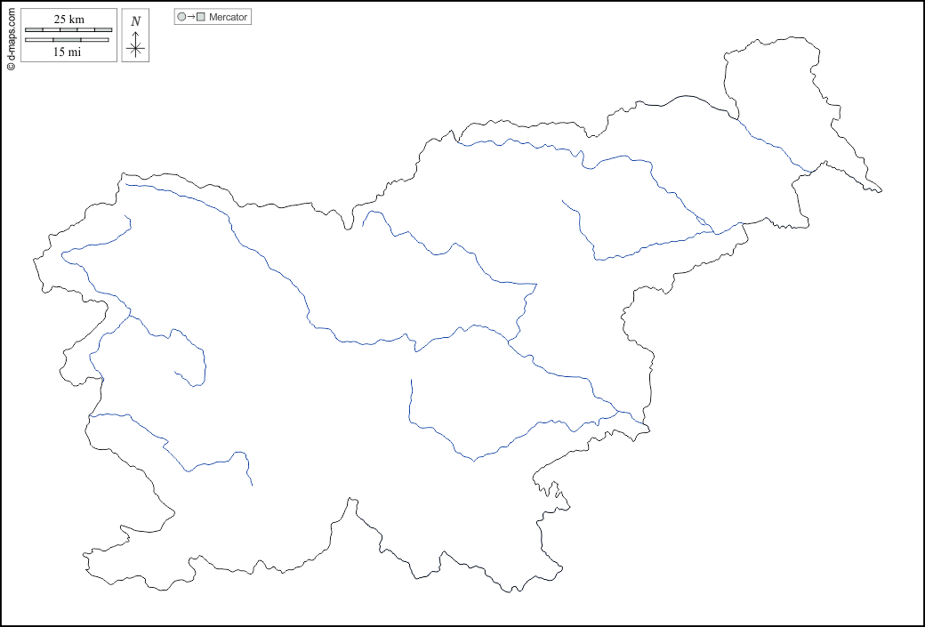 Eslovénia : d-maps.com: mapa livre, mapa em branco livre, mapa livre do esboço, mapa básico livre
 : contornos, hidrografia, branco