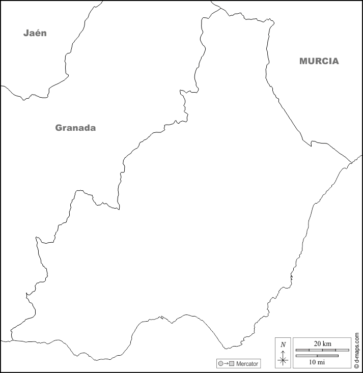 Almería : d-maps.com: mappa gratuita, mappa muta gratuita, cartina muta gratuita : frontiere, nomi, bianco