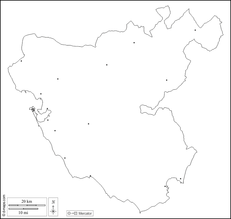 Cadice : d-maps.com: mappa gratuita, mappa muta gratuita, cartina muta gratuita : contorni, principali città, bianco