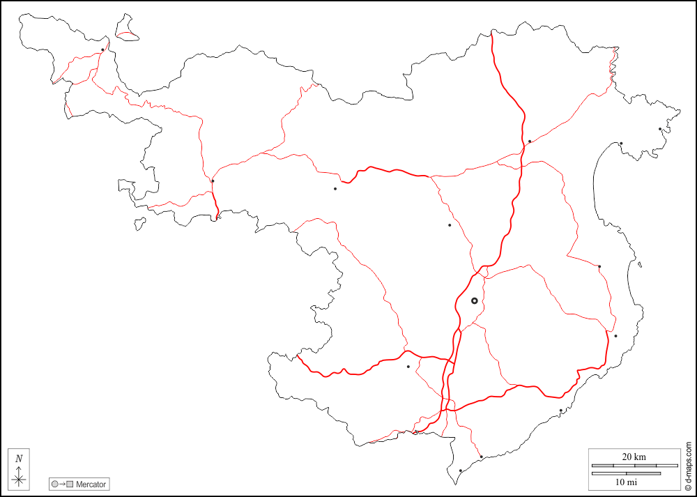 Girona : d-maps.com: mappa gratuita, mappa muta gratuita, cartina muta gratuita : contorni, principali città, strade, bianco