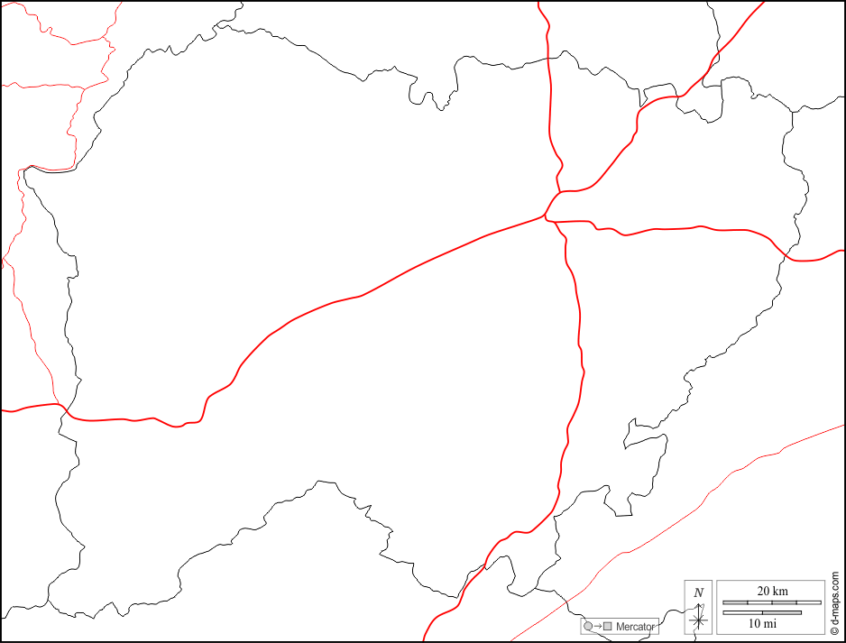 Salamanca : d-maps.com: mappa gratuita, mappa muta gratuita, cartina muta gratuita : frontiere, strade, bianco