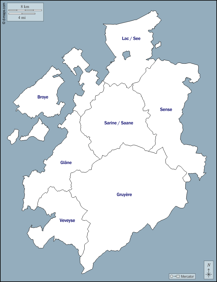 Fribourg : d-maps.com: free map, free blank map, free outline map, free base map : outline, districts, names
