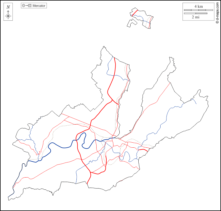 Geneva : d-maps.com: free map, free blank map, free outline map, free base map : outline, hydrography, roads, white