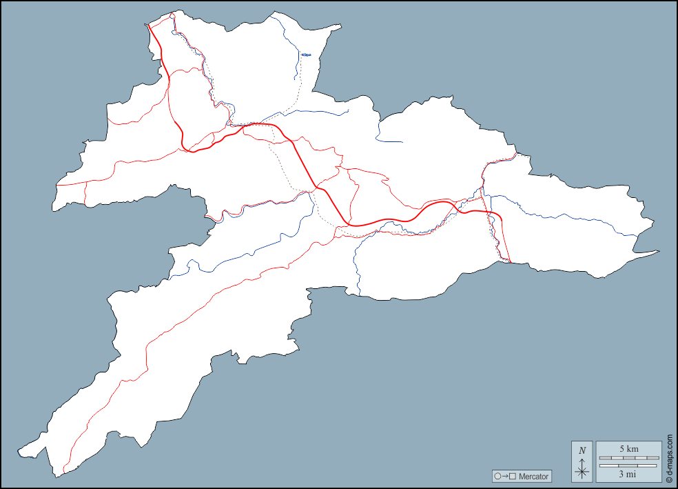 汝拉 : d-maps.com: 免费地图, 免费的空白地图, 免费的轮廓地图, 免费基地地图 : 大纲, 水文学, 道路