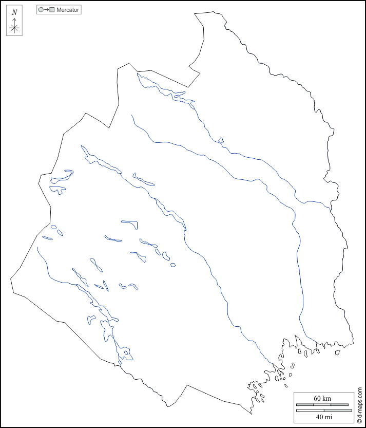 Norrbotten : d-maps.com: mappa gratuita, mappa muta gratuita, cartina muta gratuita : contorni, idrografia, bianco
